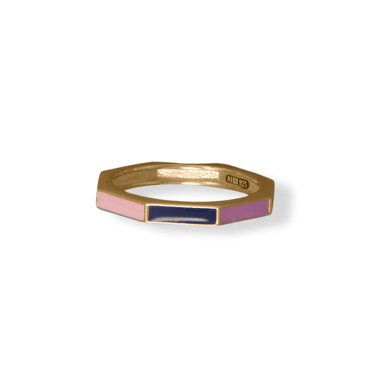 Rainbow Enamel Flat Edge Stackable 14 Karat Yellow Gold over 925 Sterling Silver Ring - Sparks and Gem