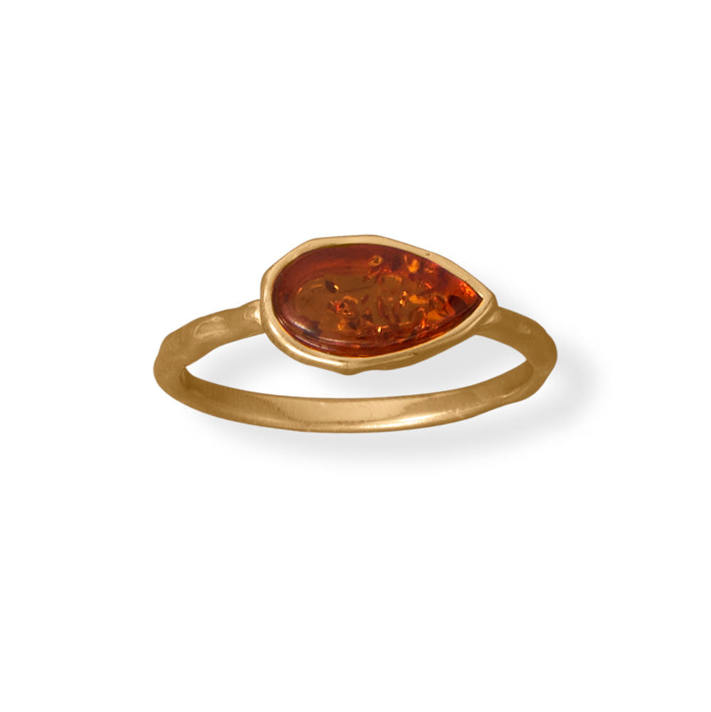 24 Karat Gold Plated Pear Baltic Amber Ring-Sparks and Gem