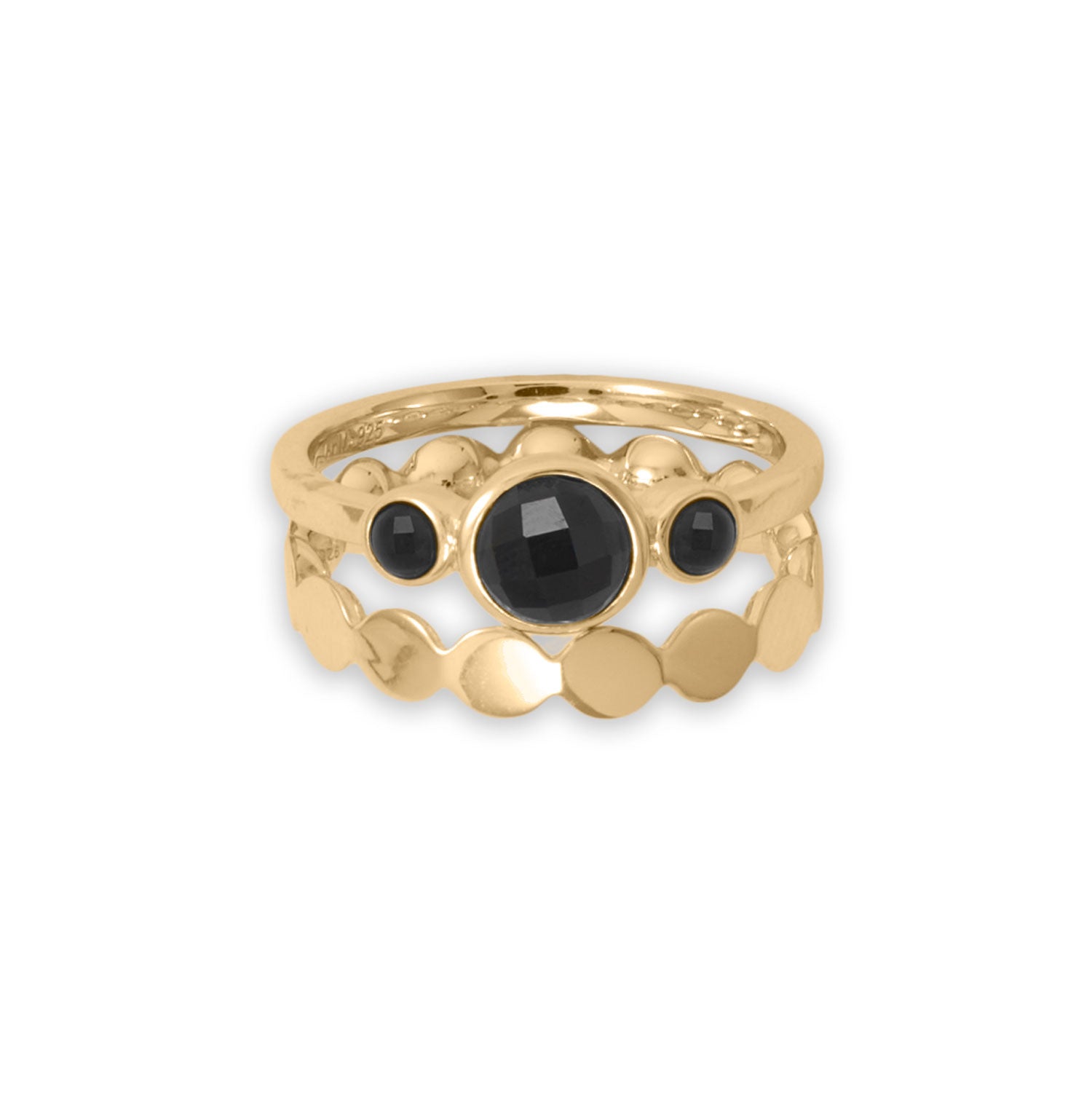 Triple Black Onyx Stackable 14 Karat Yellow Gold over 925 Sterling Silver Ring - Sparks and Gem