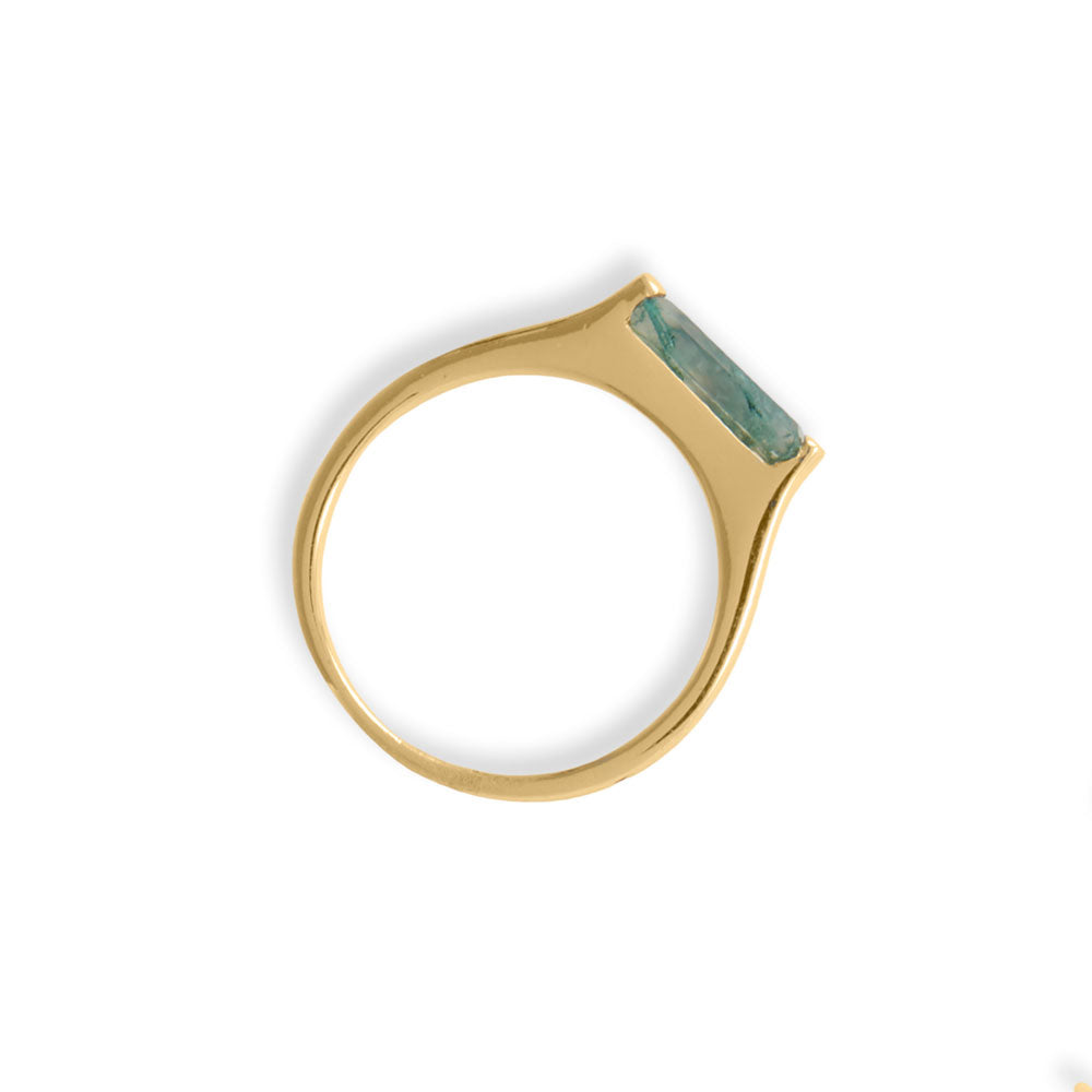 Moss Agate Bar Yellow Gold Ring - Sparks and Gem