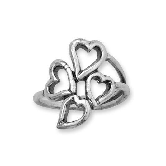 Oxidized Stacked Heart Outline Sterling Silver Ring - Sparks and Gem