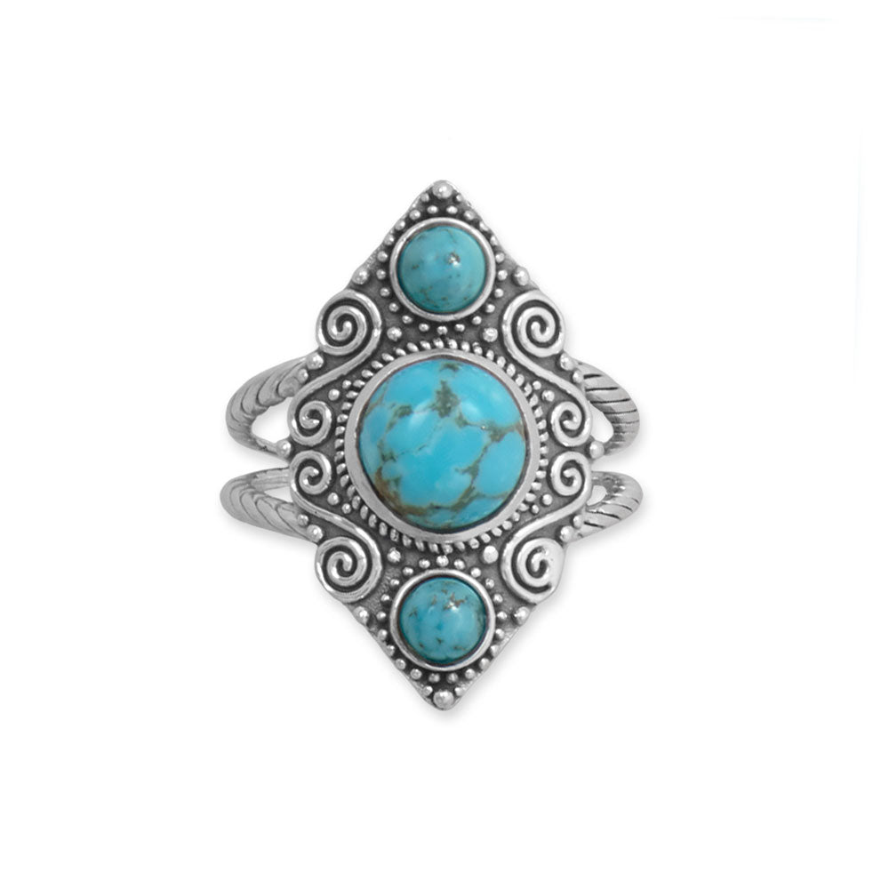 Oxidized Triple Turquoise and Scroll Design Sterling Silver Ring - Sparks and Gem