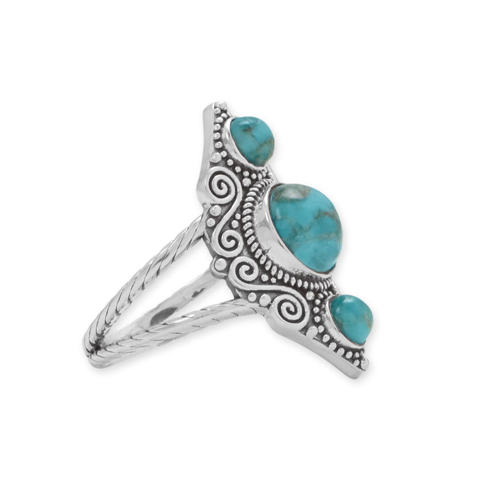 Oxidized Triple Turquoise and Scroll Design Sterling Silver Ring - Sparks and Gem