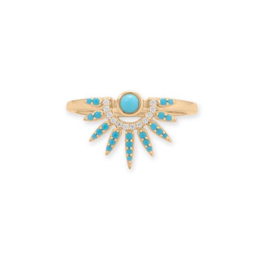 Synthetic Turquoise and Cubic Zirconia Spike Yellow Gold Ring - Sparks and Gem