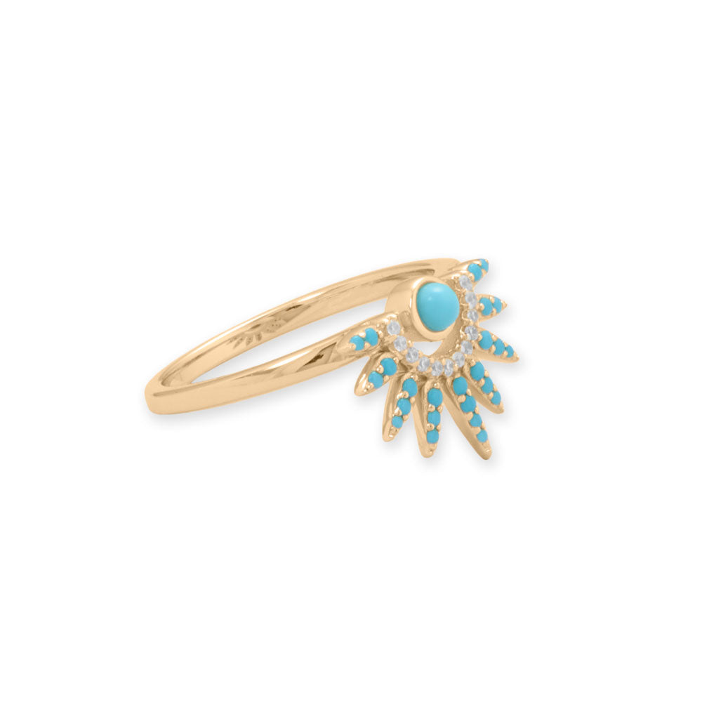 Synthetic Turquoise and Cubic Zirconia Spike Yellow Gold Ring - Sparks and Gem