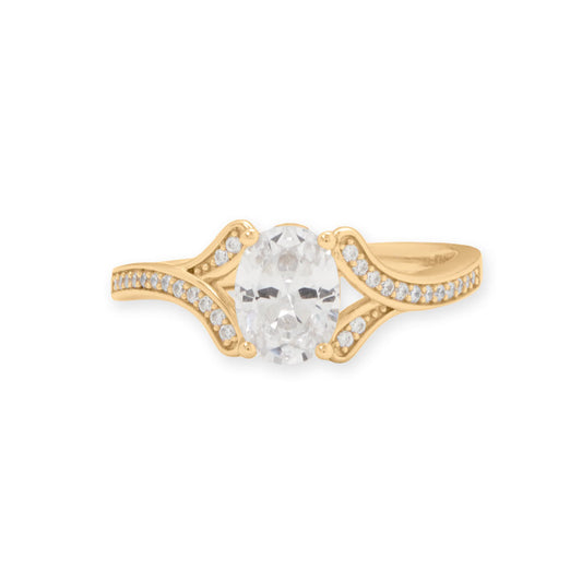 Solitaire Oval Yellow Gold Ring Band with Cubic Zirconia - Sparks and Gem