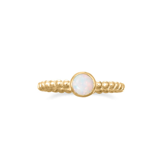 Synthetic White Opal Stackable Yellow Gold Ring - Sparks and Gem