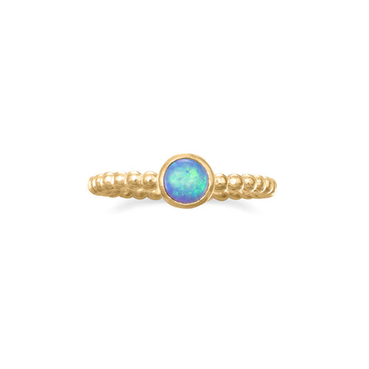 Synthetic Blue Opal 14 Karat Yellow Gold over Sterling Silver Ring - Sparks and Gem