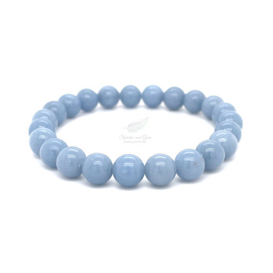 8mm Natural Blue Angelite Bracelet - Sparks and Gem