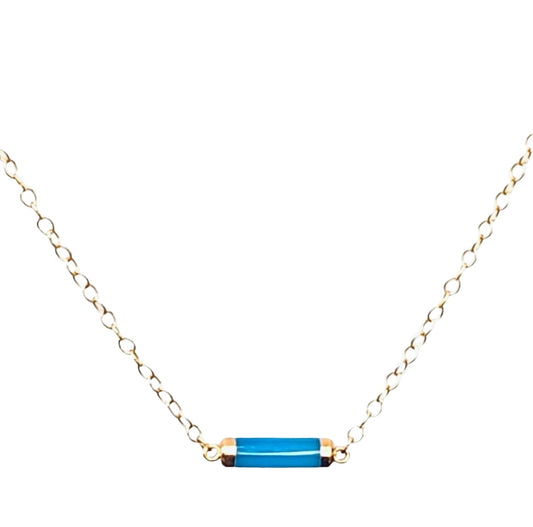 Blue Tube Chalcedony Gold Bar Necklace Chain - Sparks and Gem