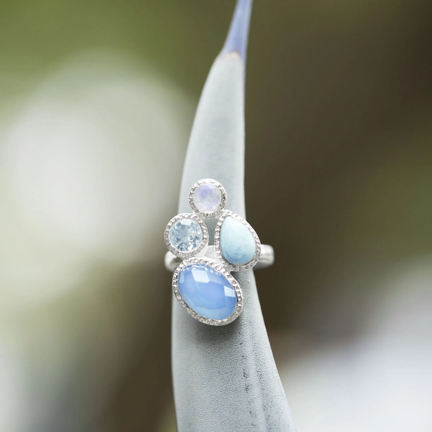 Chalcedony, Larimar, Topaz and Moonstone Cluster Ring in Sterling Silver - Sparks and Gem