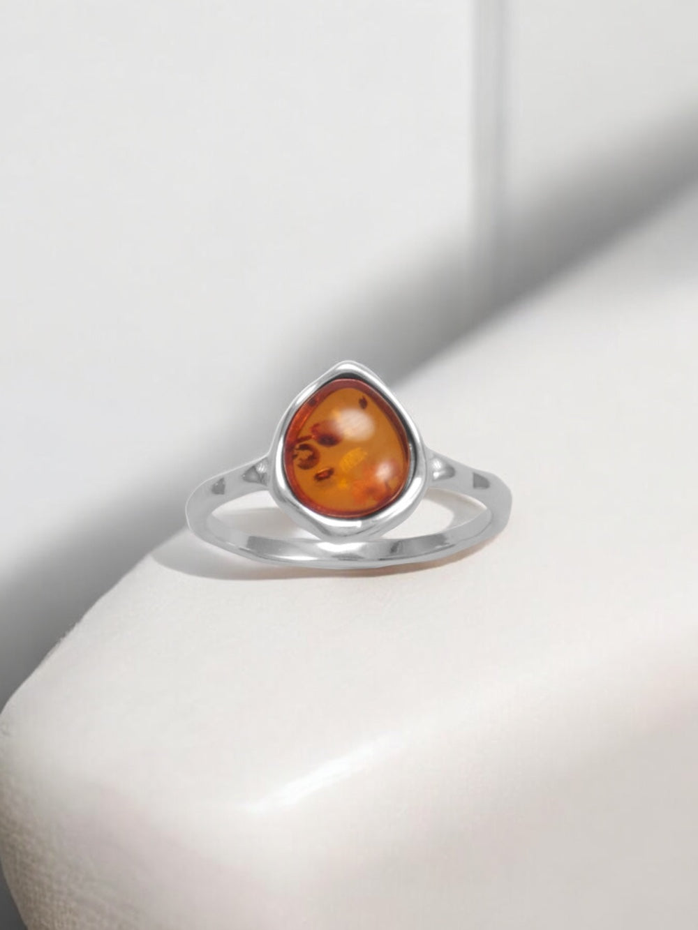 Pear Baltic Amber and Hammered Sterling Silver Ring - Sparks and Gem