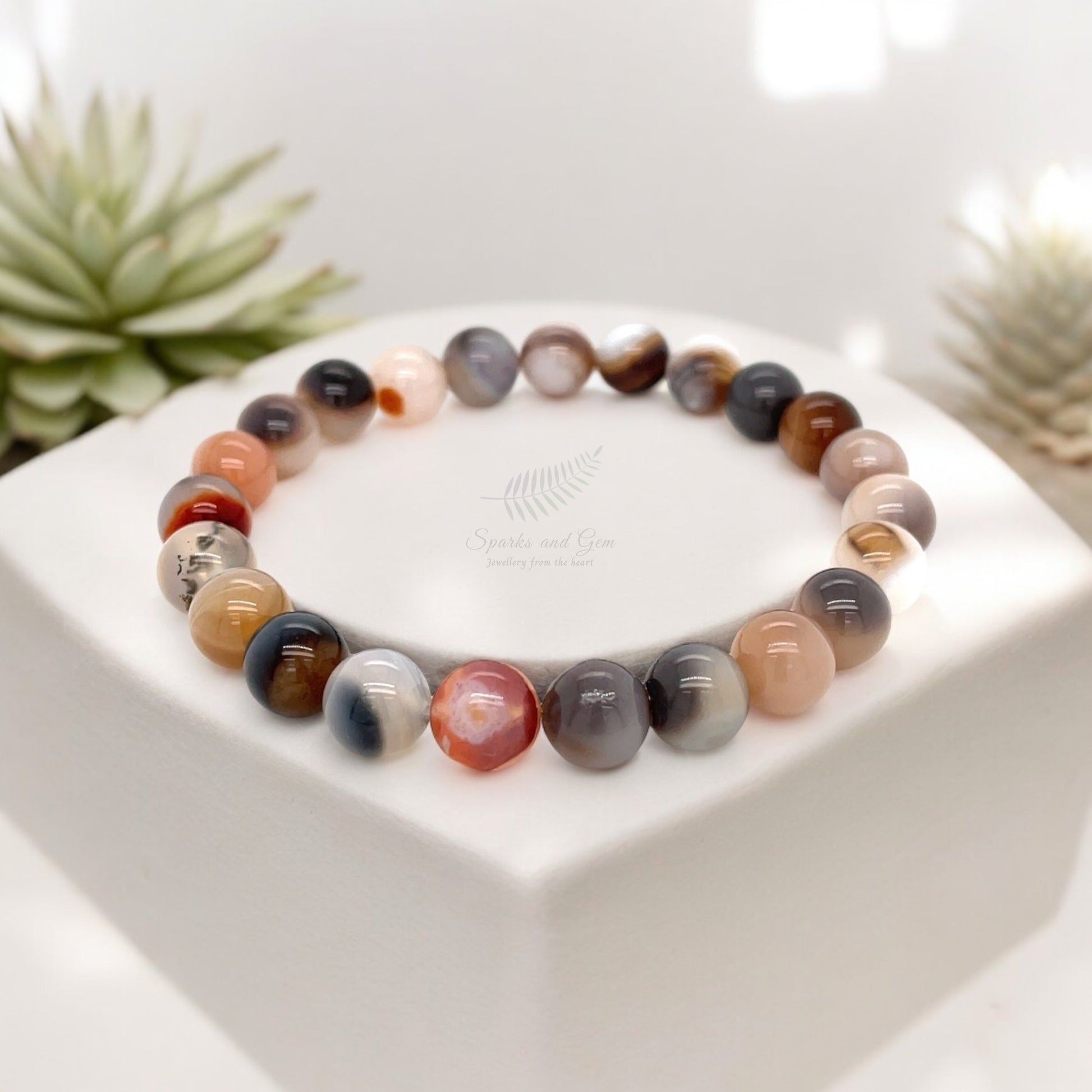 8mm Botswana Agate Stretch Bracelet-Sparks and Gem