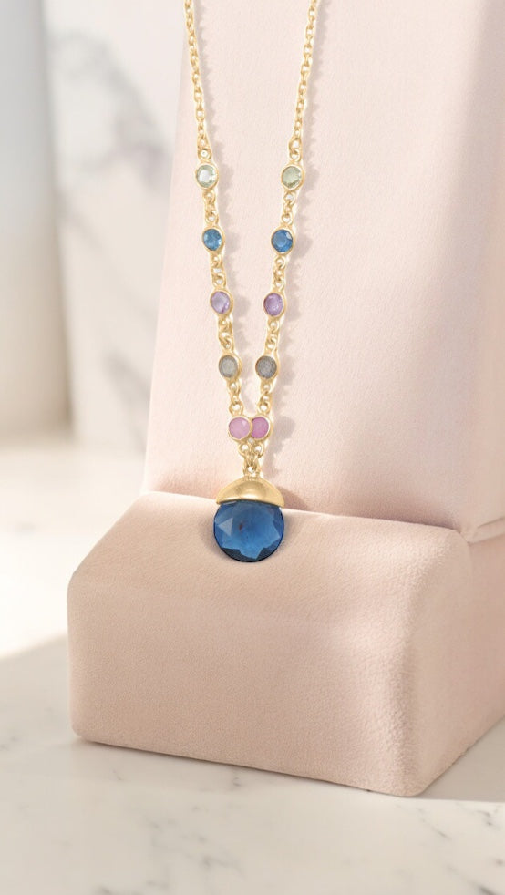 Blue Glass Adjustable Gold Drop Necklace - Sparks and Gem