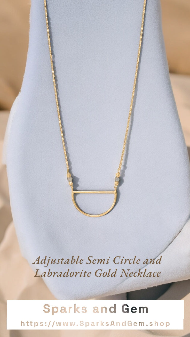 Semi Circle and Labradorite Adjustable Gold Necklace - Sparks and Gem