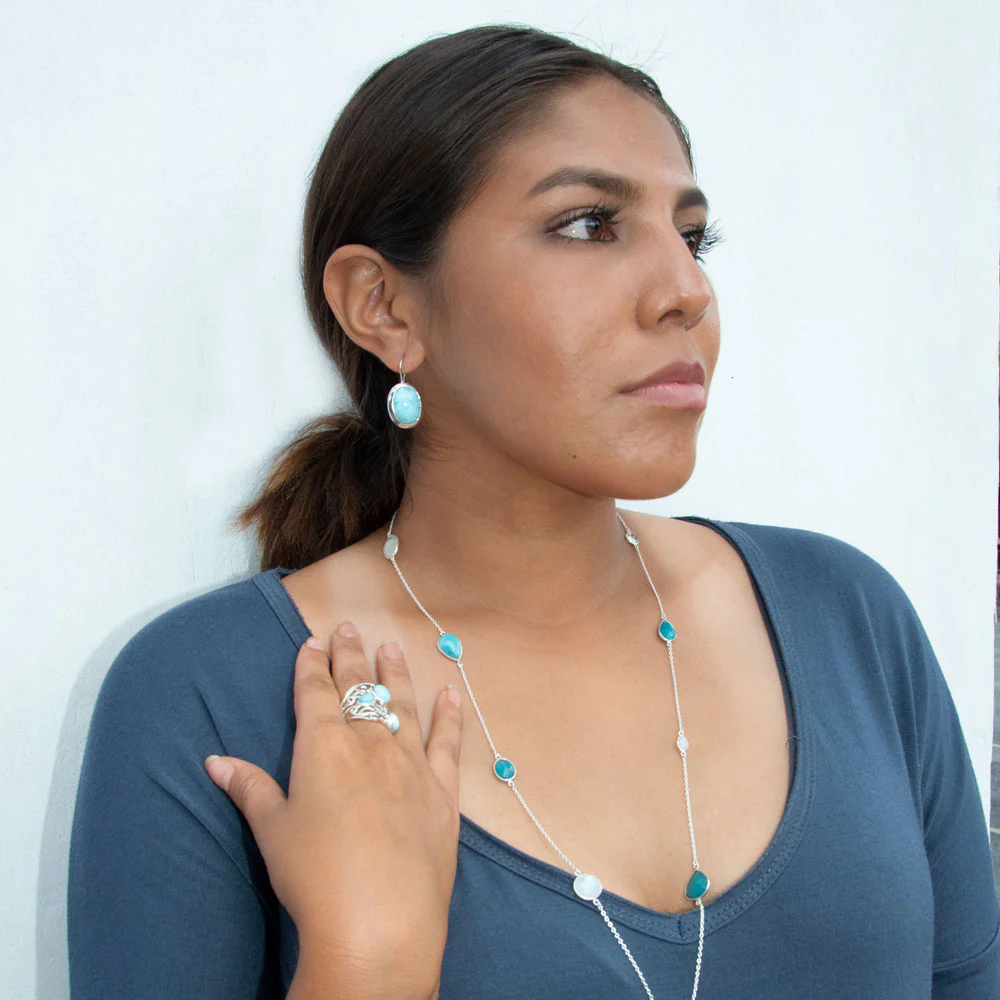 Larimar and Ornate Design Sterling Silver Ring - Sparks and Gem