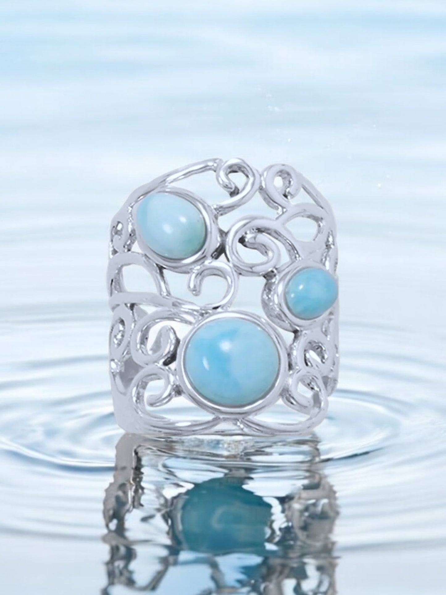 Larimar and Ornate Design Sterling Silver Ring - Sparks and Gem