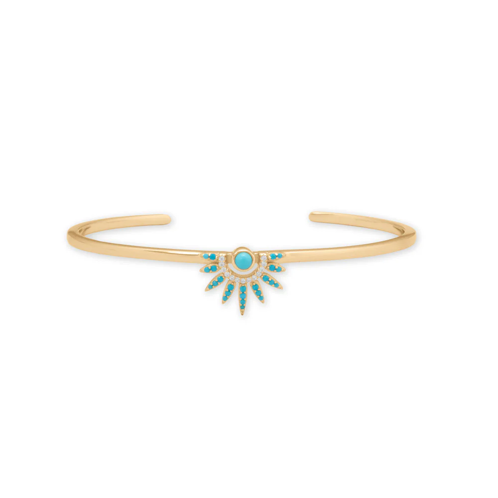 14 Karat Gold Plated Synthetic Turquoise and CZ Spike Cuff Bracelet - Sparks and Gem