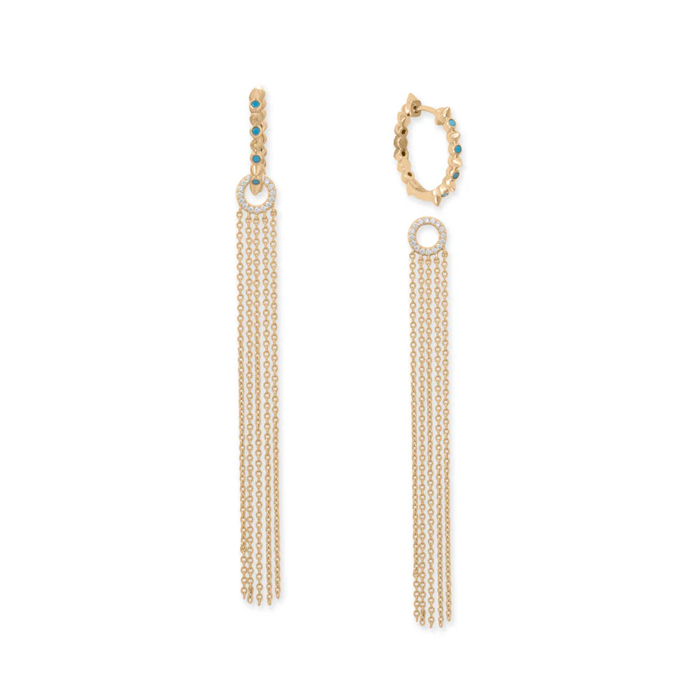 Synthetic Turquoise Spike Hoop and Fringe Earrings from Sparks and Gem (A+ BBB Rating)