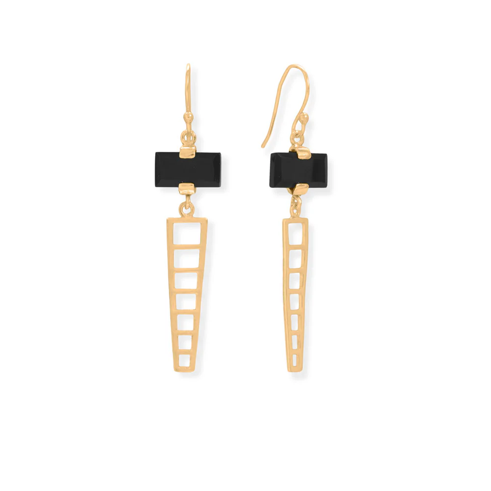 Geometric Black Onyx French Wire Earrings from Sparks and Gem (A+ BBB Rating)