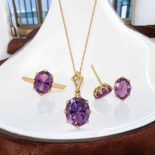 14 Karat Gold Precision Cut Amethyst Jewelry Set from Sparks and Gem (A+ BBB Rating)