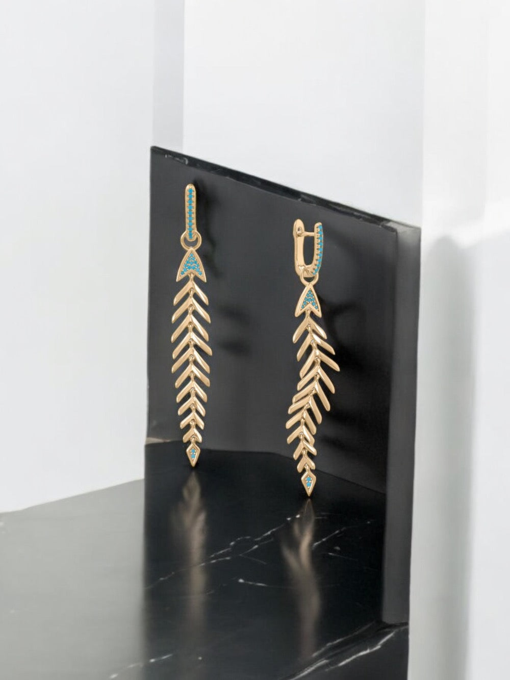 Synthetic Turquoise Fishbone With Detachable Gold Hoop Earrings from Sparks and Gem (A+ BBB Rating)