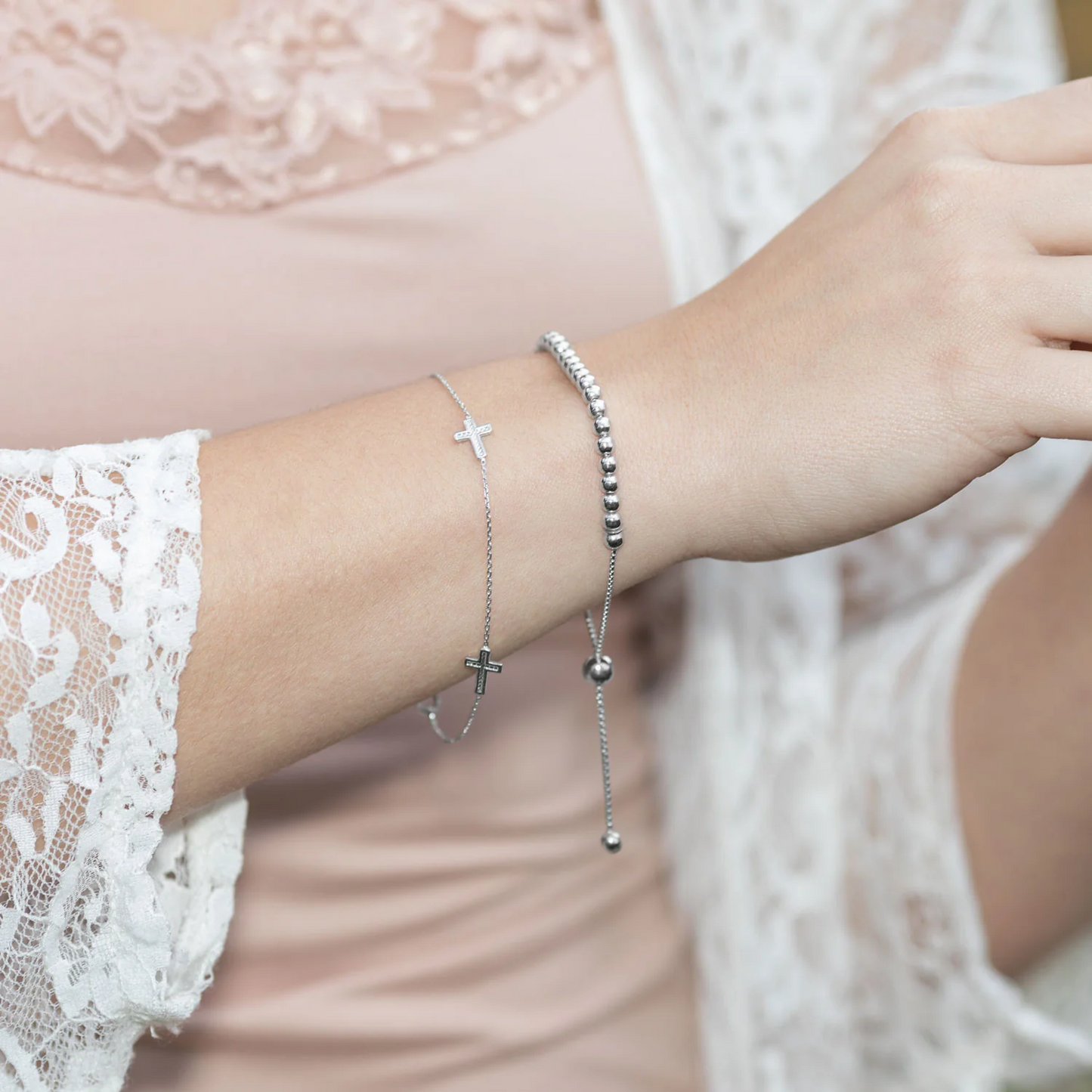 4mm Round Sterling Silver Bead Bolo Bracelet with Rhodium - Sparks and Gem