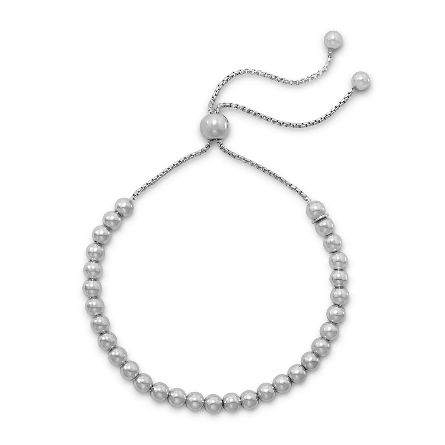 4mm Round Sterling Silver Bead Bolo Bracelet with Rhodium - Sparks and Gem