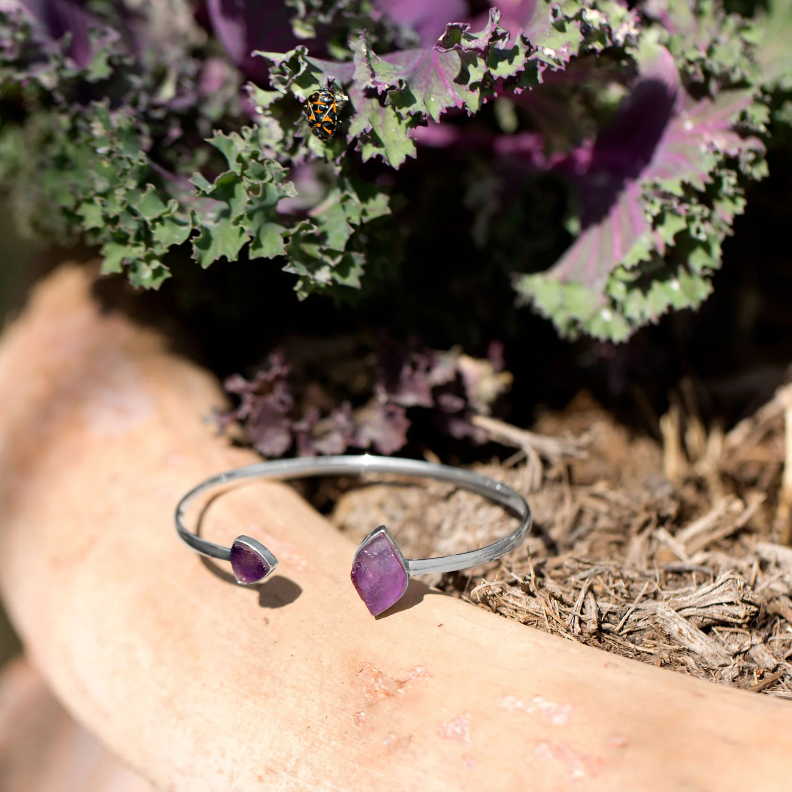 Sterling Silver Split Cuff Amethyst Bracelet - Sparks and Gem