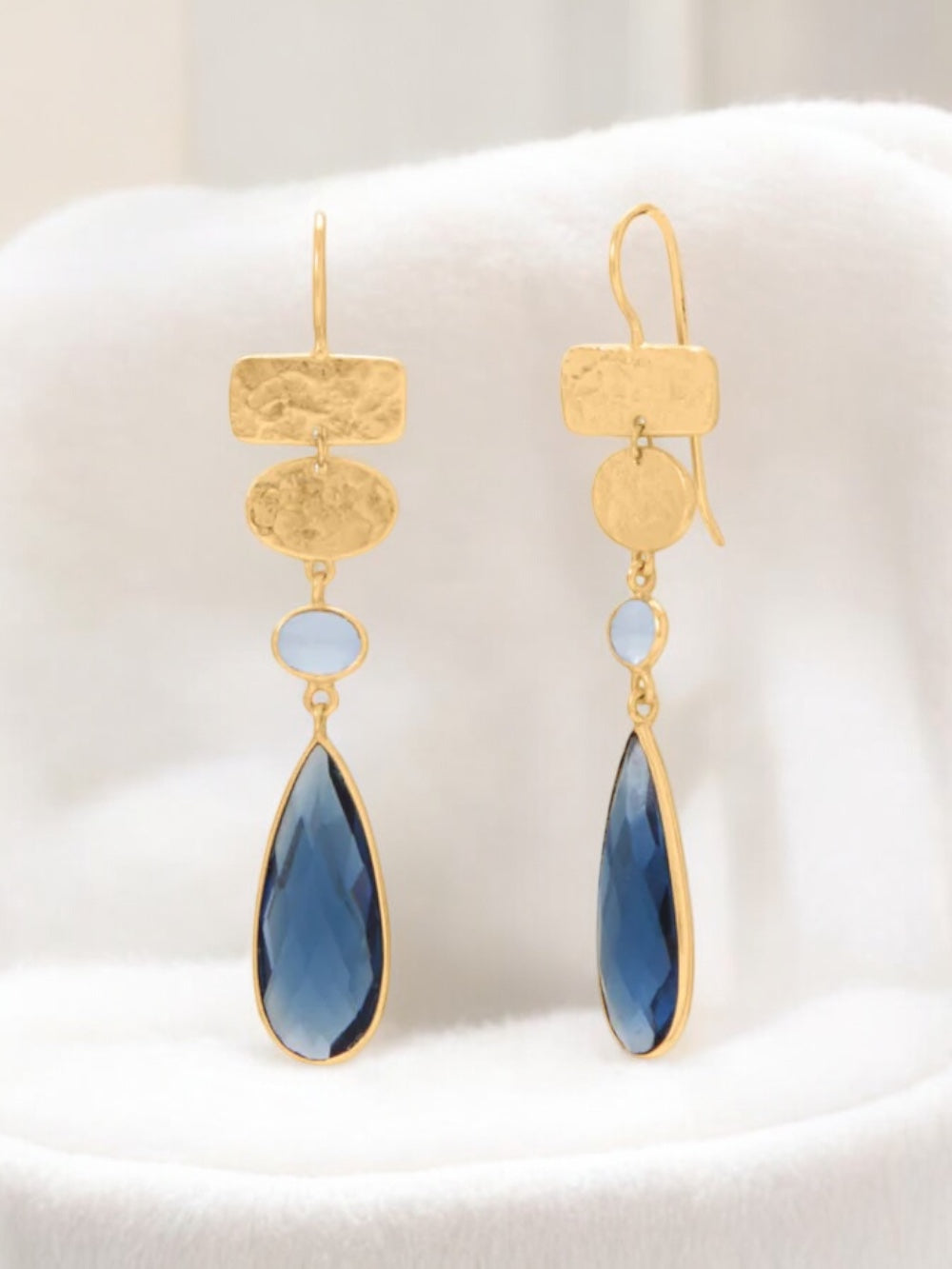 Chalcedony and Glass Yellow Gold Drop Earrings - Sparks and Gem