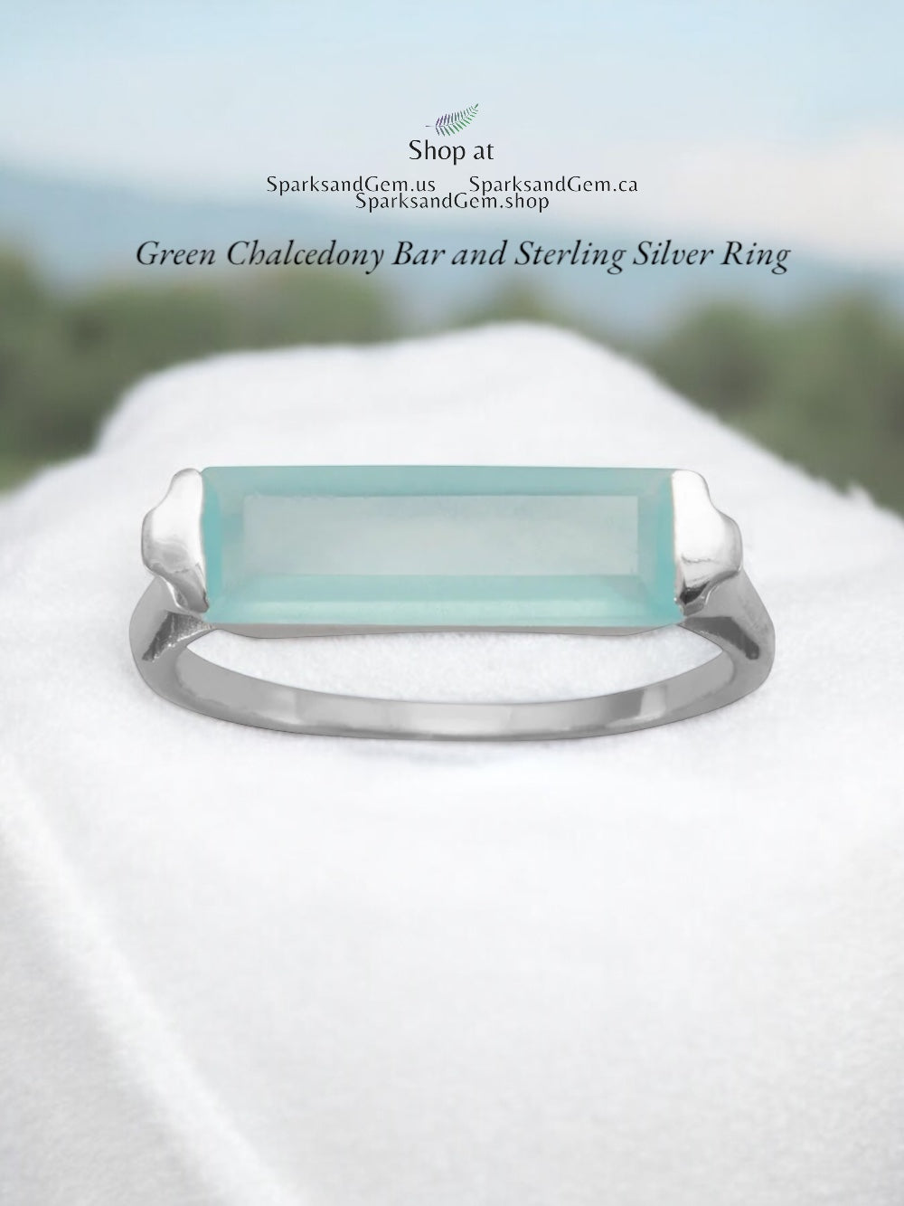 Green Chalcedony Bar and Sterling Silver Ring - Sparks and Gem