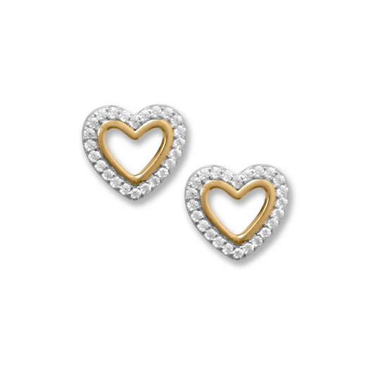 Two Tone Cubic Zirconia Heart Outline Earrings - Sparks and Gem