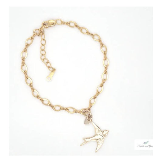 6.5” + 1” Gold Infinity Chain Bracelet with Flying Bird Charm - Sparks and Gem