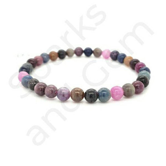 Raw, Natural Sapphire Gemstone Beaded Stretch Bracelet