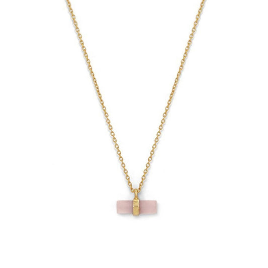 Small Pencil Cut Rose Quartz Semi Precious Gemstone Mood Necklace • Bar Tube Rectangle Pendant • 925 Sterling • Woman Dainty Natural Genuine