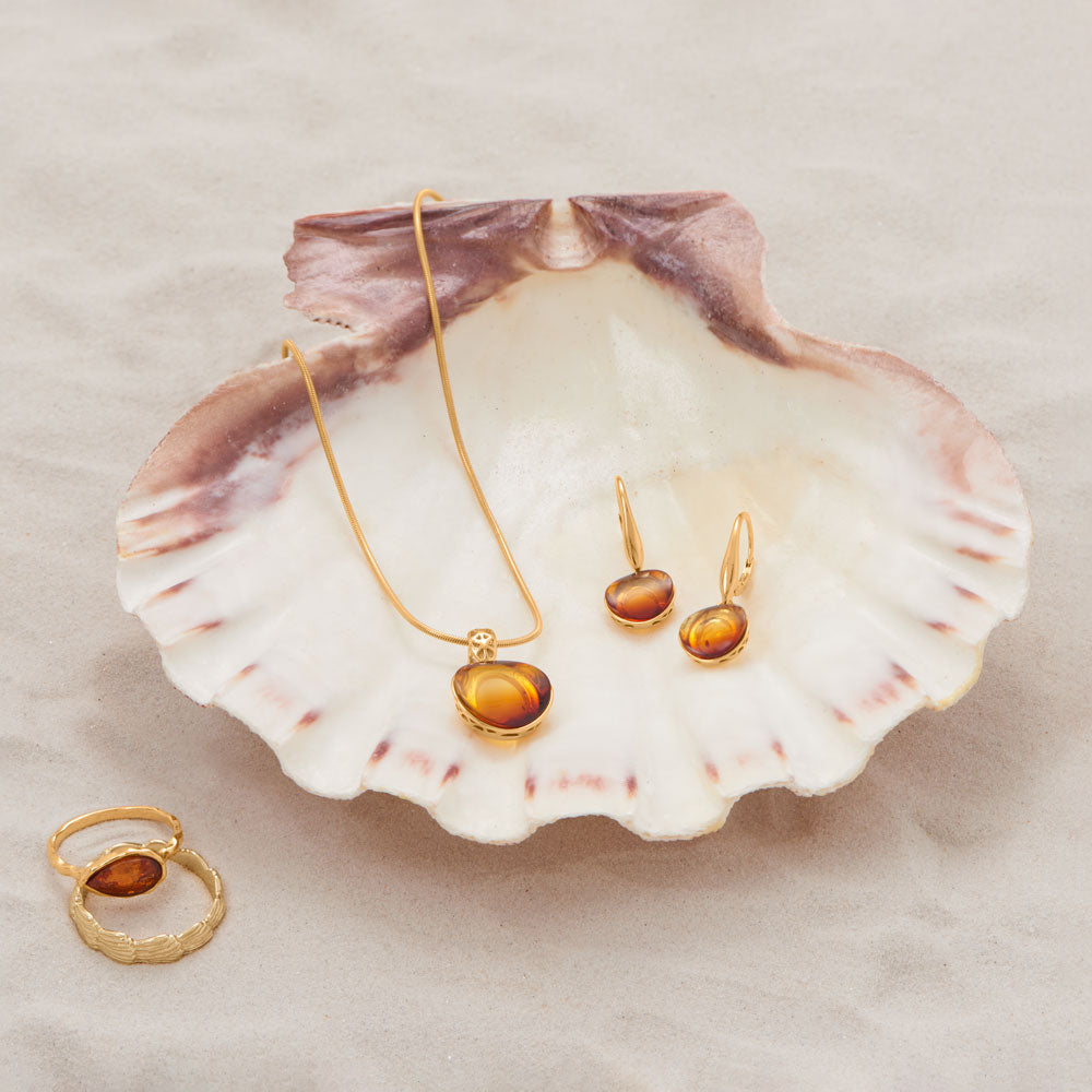 Round Sunrise Amber Lever Earrings