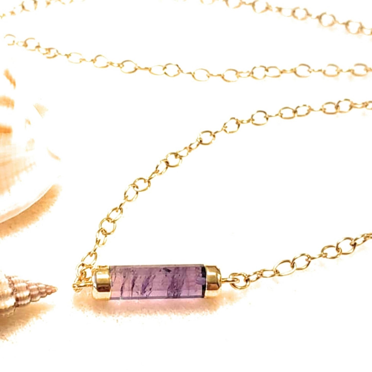 Tube Amethyst Gold Bar Necklace - Sparks and Gem