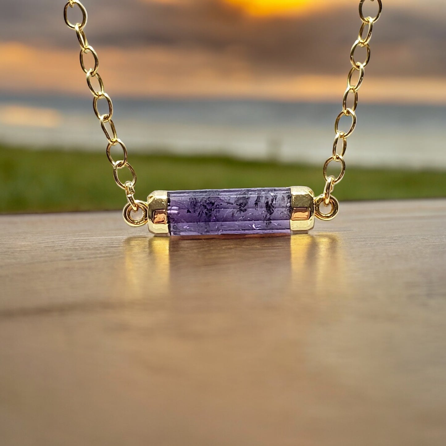 Tube Amethyst Gold Bar Necklace - Sparks and Gem