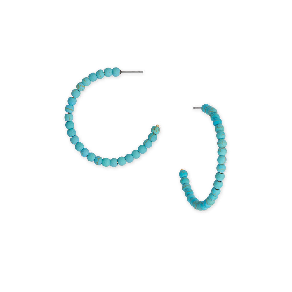 Simulated Turquoise Bead Hoop Earrings - Sparks and Gem