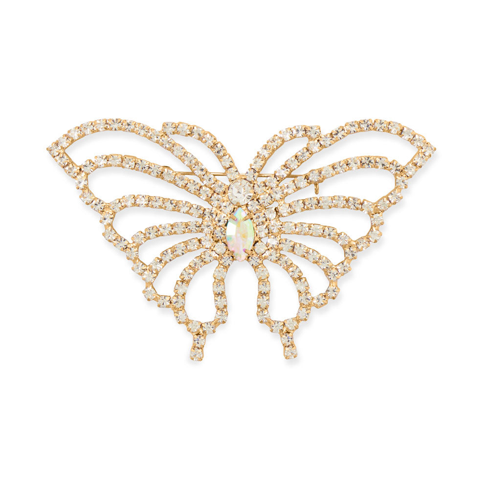 Gold Tone Crystal Butterfly Outline Pin