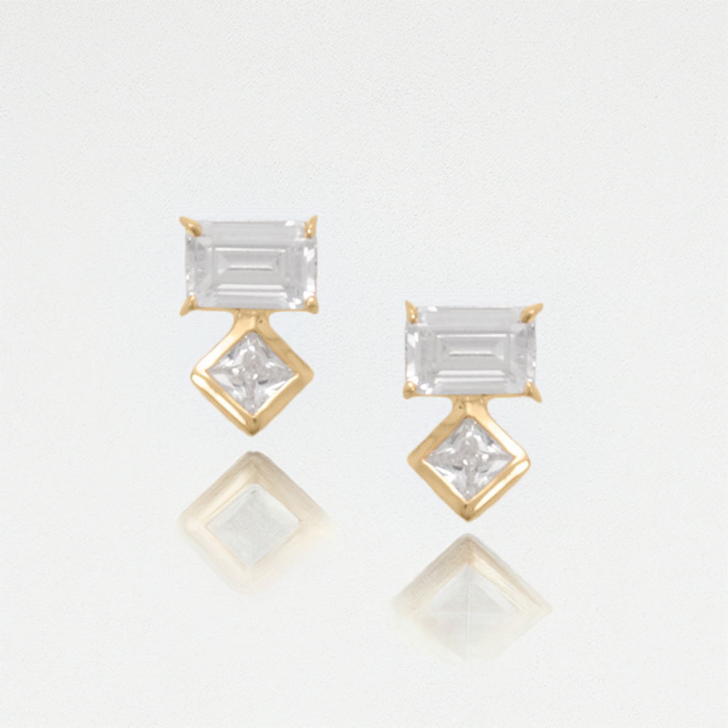 Baguette and Square Cubic Zirconia Earrings