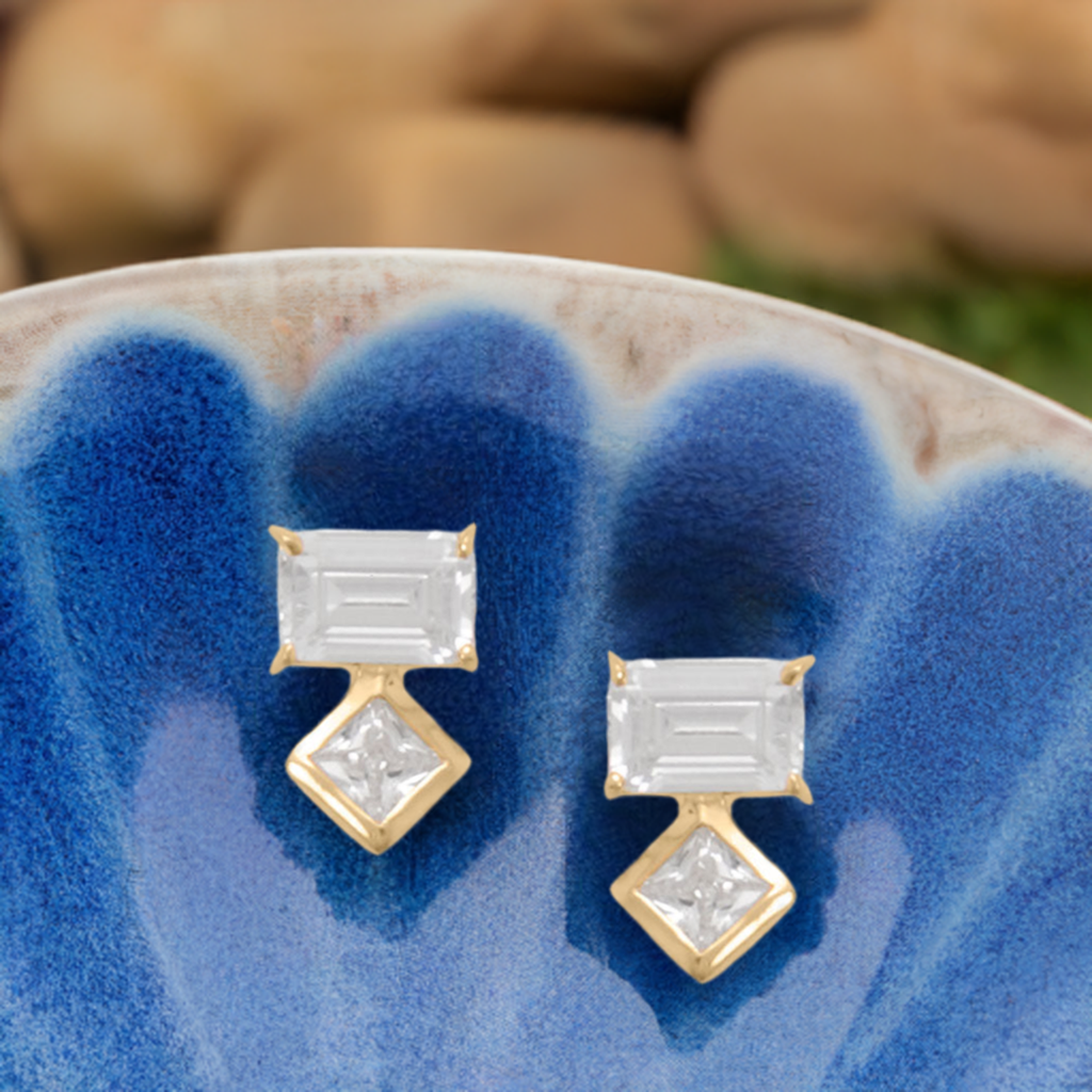 Baguette and Square Cubic Zirconia Earrings